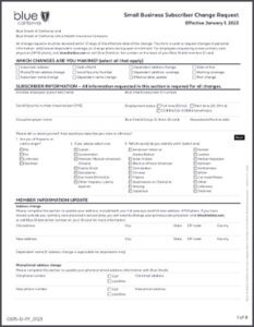Blue Shield Small Business Subscriber Change Request Form Q1-Q2