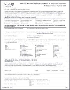 Blue Shield Small Business Subscriber Change Request Form Q3-Q4