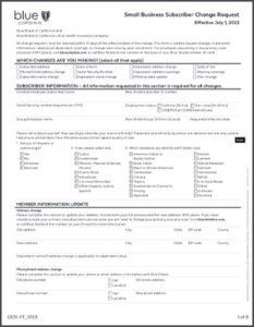 Blue Shield Small Business Subscriber Change Request Form Q3-Q4 -Spanish