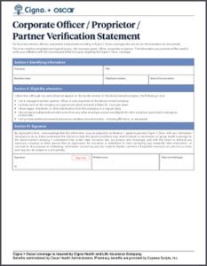 Cigna + Oscar Corporate Officer-Proprietor-Partnership Verification Statement